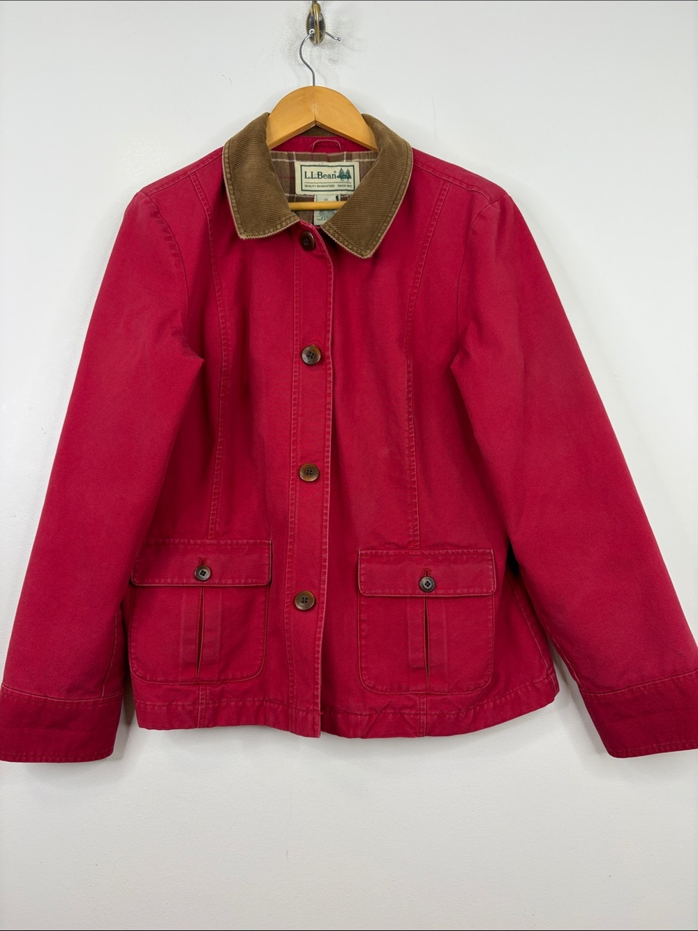 LL Bean Chore Jacket Womens XL Red Cotton Canvas Flannel Lined Barn Coat